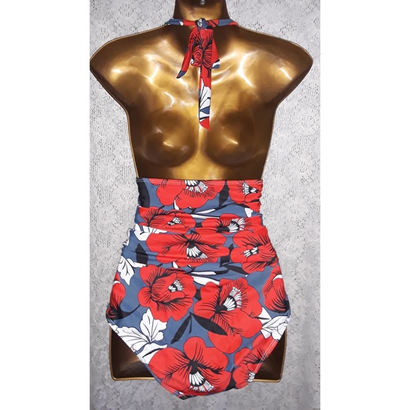NWOT Swimsuit Sz L One Piece Bright Floral Halter Swimsuit - Picture 2 of 7